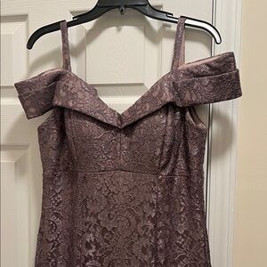 R&M Richards Mauve Lace Off-Shoulder evening gown